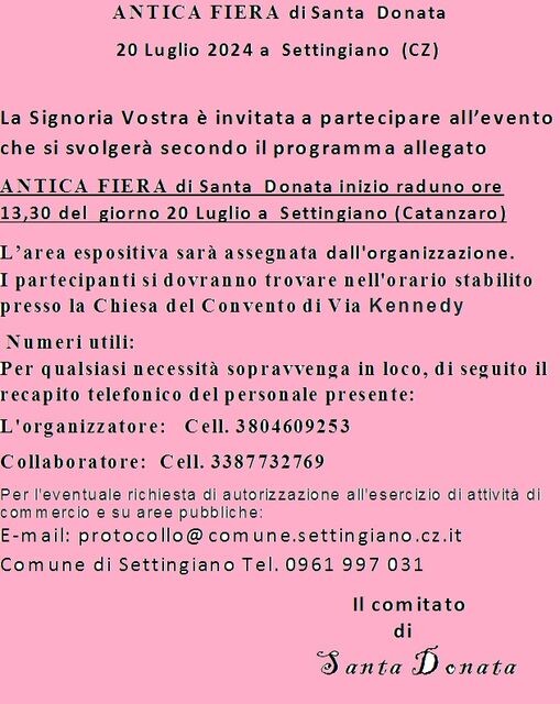 SETTINGIANO (CZ): Antica Fiera di Santa Donata 2024